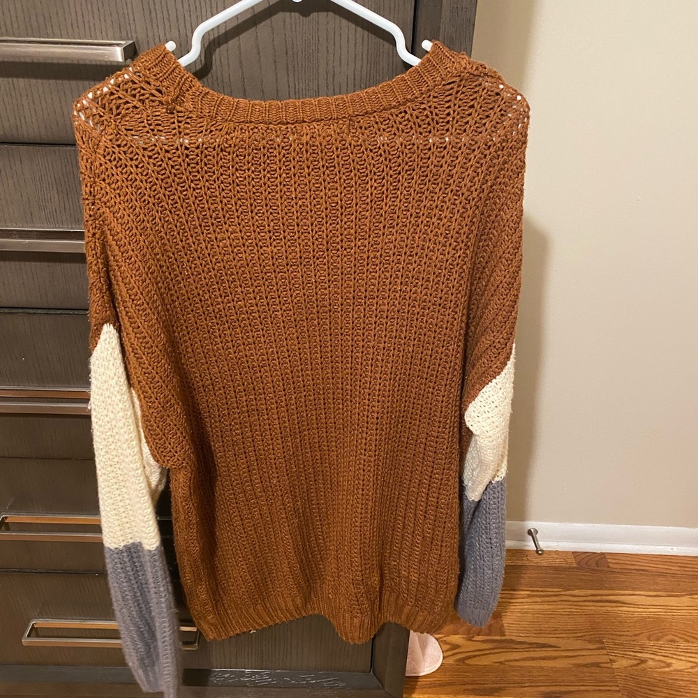 Rust, Gray And Cream Color Block Sweater - image 2